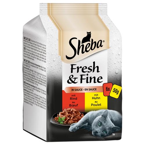 12 x 50g Fresh & Fine Rind & Huhn in Sauce Sheba Katzenfutter nass