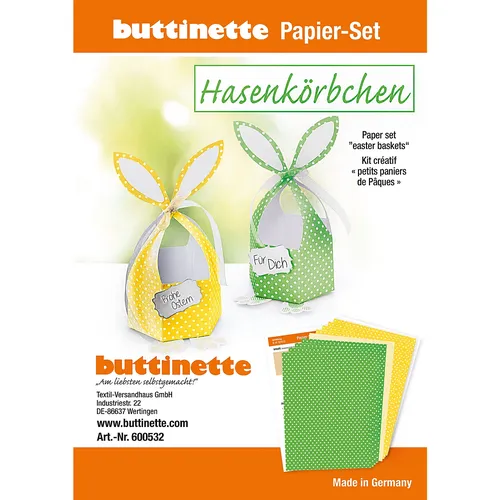 buttinette Bastel-Set Hasenkörbchen, gelb und grün, 4 Körbchen