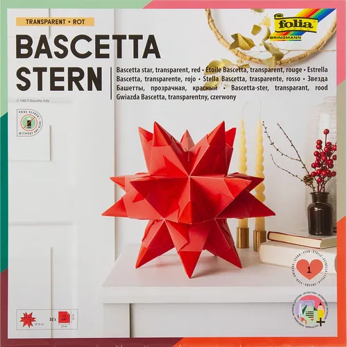 folia Transparentpapier-Faltblätter Bascetta-Stern, rot, 20 x 20 cm, 32 Blatt