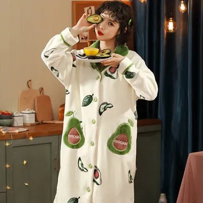Pyjama Long en velours corail pour femmes peignoir en flanelle vêtements de maison doux et