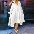 VONDA-Robe Mi-Longue Décontractée de Style Bohème pour Femme Tenue Éducative et Élégante Printemps