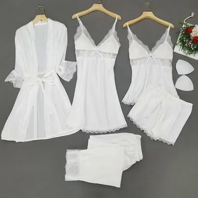 Ensemble de vêtements de nuit en dentelle pour femmes chemise de nuit kimono peignoir blanc