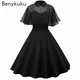 Robe noire cape gothique vintage pour femme maille deux pièces manches Everak col claudine robes