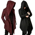 Trench-coat gothique à capuche pour hommes Steampunk Irrégulier Rouge Noir Vintage