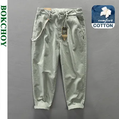 Pantalon cargo multi-poches pour homme 100% coton monochromatique décontracté printemps