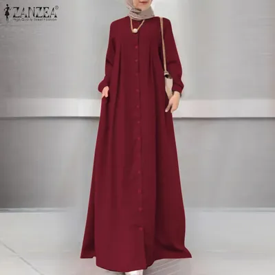 ZANZEA-Robe Maxi Longue à Manches sulfpour Femme Musulmane Vêtement Islamique Décontracté Caftan