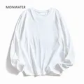 MOINWATER t-shirts à manches longues col rond femme blanc coton Tops femme doux t-shirts