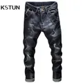 KSTUN – Jeans déchiré pour homme pantalon en Denim bleu foncé patiné mode urbaine hip hop coupe