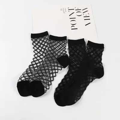 Chaussettes sexy en maille résille pour femmes chaussettes courtes creuses chaussettes noires pour
