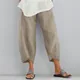 ZANZEA-Pantalon court vintage en lin pour femme décontracté taille élastique collection automne