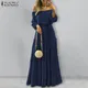 ZANZEA-Robe maxi longue bohème pour femmes robes ceinturées à lacets robe à volants mode