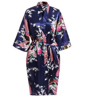 InjSatin-Robe de Demoiselle d'Honneur à Fleurs pour Femme Kimono Court Peignoir de Nuit en IQUE