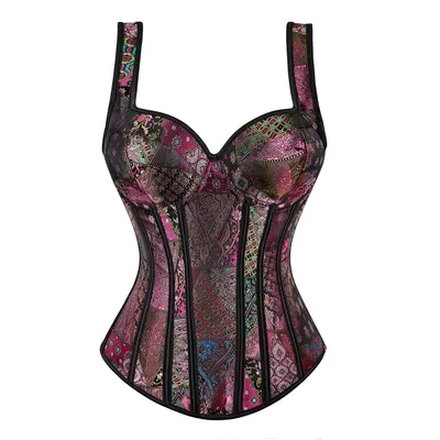 Steampunk – Corset à bretelles et fermeture éclair sous-vêtement Sexy à motif Floral Jacquard