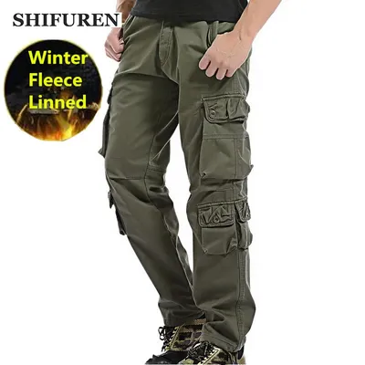 WinterFUREN-Pantalon cargo chaud pour homme pantalon militaire double couche coupe multi-poches