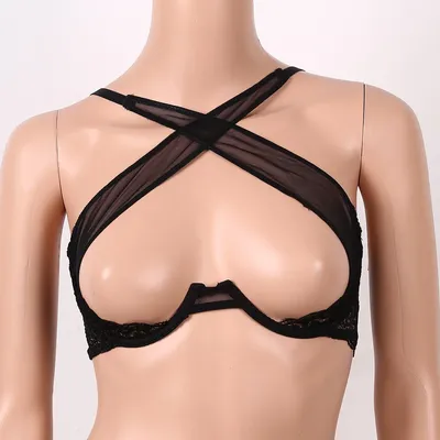 Soutien-gorge en maille transparente pour femmes haut de lingerie sexy entrecroisé sur le devant