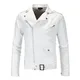 Blouson de moto en cuir PU homme slim blanc avec fermeture éclair oblique vêtement d'extérieur