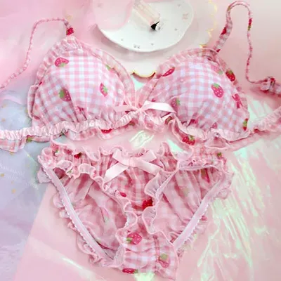 Lolita — Ensemble soutien-gorge et culotte imprimé fraise lingerie pour filles japonaises