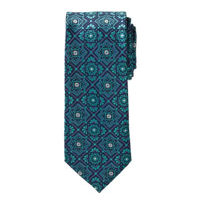 Men's Big & Tall KS Signature Extra Long Classic Fancy Tie by KS Signature in Tidal Green Medallion Necktie