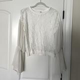 Free People Tops | Free People Lace Long Bell Sleeved Top Sz Medium | Color: White | Size: M
