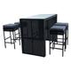 Ensemble de bar de jardin 4 tabourets + coussins + table en polyrotin noir