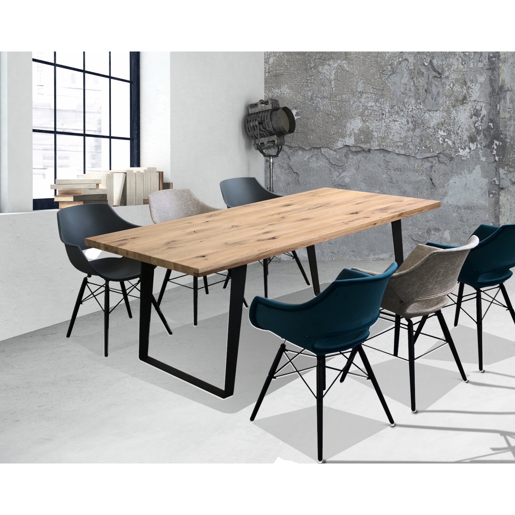 Massivholz »U-Loft« Wildeiche Esstisch 200x100 cm / schwarz