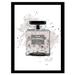 Chanel Bottle Watercolor Roses - Grey / Black - 14x18 Framed Print by Venice Beach Collections Inc in Grey Black