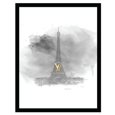 Louis Vuitton Paris Eiffel Tower - Grey / Gold - 14x18 Framed Print by Venice Beach Collections Inc in Grey Gold