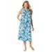 Plus Size Women's Sleeveless Print Lounger by Only Necessities in Pool Blue Tropical Palm (Size 6X)