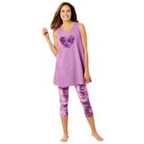 Plus Size Women's Scoopneck Tank & Capri Legging PJ Set by Dreams & Co. in Plum Burst Tie Dye (Size 18/20) Pajamas