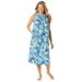 Plus Size Women's Sleeveless Print Lounger by Only Necessities in Pool Blue Tropical Palm (Size L)