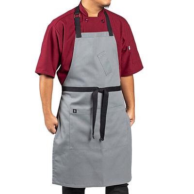 Uncommon Chef 3128 Gray Customizable Poly-Cotton Surge Bib Apron with Black Webbing and 3 Pockets - 34" x 23"