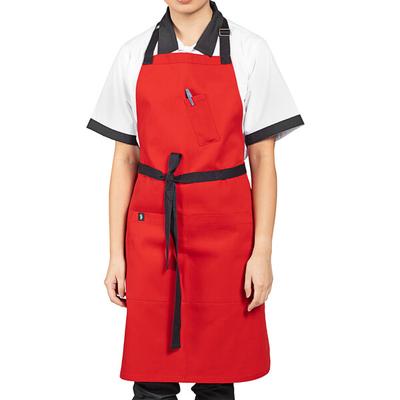Uncommon Chef 3128 Apple Red Customizable Poly-Cotton Surge Bib Apron with Black Webbing and 3 Pockets - 34" x 23"