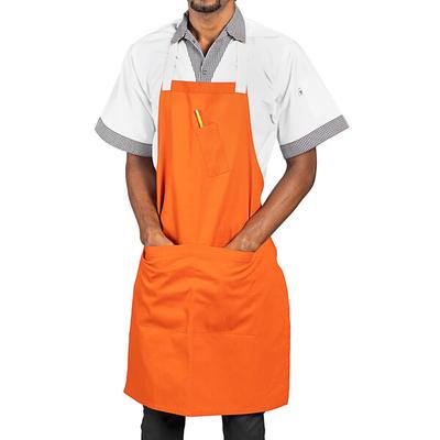 Uncommon Chef 3127 Orange Customizable Poly-Cotton Avalanche Bib Apron with Natural Webbing and 3 Pockets - 34" x 23"