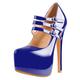 Only maker Mary Jane Platform High Heels Striple Buckle Straps Thin Heeled Pumps Patent Leather Shoes Dress Blue Size 4
