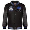 Men's Black Cotton Wool Baseball White PU Leather Sleeved Varsity Letterman Badged Bomber Jacket L