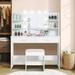 Latitude Run® Engelsman Vanity Set w/ 10 LED Light Bulbs, w/ 2 Drawers, 6 Storage Shelves & Cushioned Stool Wood in White | Wayfair