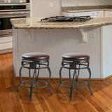 Williston Forge Bissell Faux Leather Swivel Metal Backless Bar & Counter Stool Upholstered//Faux leather in Black/Yellow | Wayfair