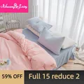 Drap de couverture de lit de dortoir étudiant en coton lavé 3 pièces pur document crème de style
