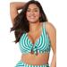 Plus Size Women's Striped Cup Sized Tie Front Underwire Bikini Top by Swimsuits For All in Aloe White Stripe (Size 10 D/DD)