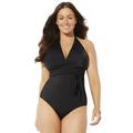 Plus Size Women's Faux Wrap Halter One Piece Swimsuit by Swimsuits For All in Black (Size 18)