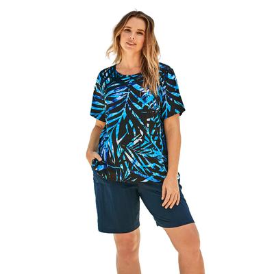 Plus Size Women's The Swim Tee by Swim 365 in Blue Painterly Leaves (Size 34/36) Rash Guard