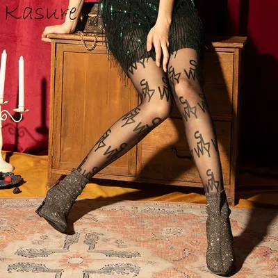 KASURE-Collants en Nylon Transparents pour Femme avec Lettres Inspirées avec Tatouages Sexy