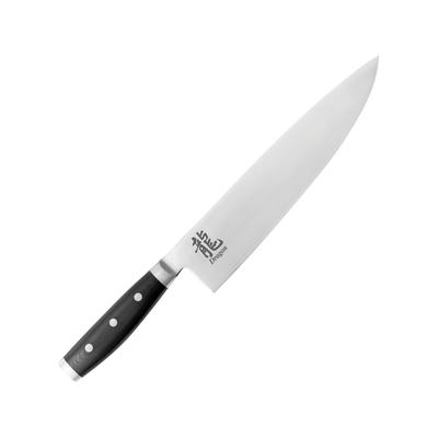 Dragon by Apogee Chefs Knife 10in CTS-BD1 SS blade Kitchen Knives 15.25in Overall 10in Satin Cts-Bd1 SS Blade SS Bolster Fda Approved Black Resin And