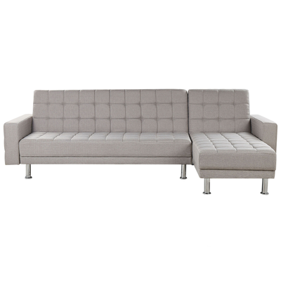 Ecksofa linksseitig Grau Polsterbezug 4-Sitzer mit Metallgestell Schlaffunktion Modern Wohnzimmer Salon
