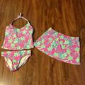 Lilly Pulitzer Swim | Lilly Pulitzer Rock A Hula Tankini Swimsuit 3 Pc Set W Skirt 2 Vintage | Color: Green/Pink | Size: 2