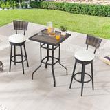 Red Barrel Studio® Fredeline Square 2 - Person 24.8" Long Bar Height Outdoor Dining Set w/ Cushions Metal in Black/Brown/Gray | 24.8 W x 24.8 D in | Wayfair