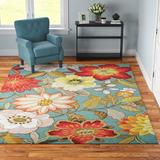 Blue/Green 60 x 0.5 in Area Rug - Andover Mills™ Modoc Floral Handmade Hooked Aqua Area Rug Polyester | 60 W x 0.5 D in | Wayfair