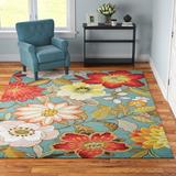 Blue/Green 96 x 0.5 in Area Rug - Andover Mills™ Modoc Floral Handmade Hooked Aqua Area Rug Polyester | 96 W x 0.5 D in | Wayfair