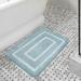 Latitude Run® Licorice Borders Rectangle Non-Slip Bath Rug Memory Foam in Pink/White/Blue | 1 H x 18 W in | Wayfair