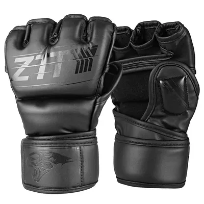 ZTTY gants de boxe demi-doigt en cuir PU MMA gants de boxe de combat karaté Muay Thai gants